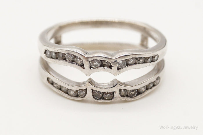 Vintage Cubic Zirconia Sterling Silver Wedding Ring Guard - Size 8.25