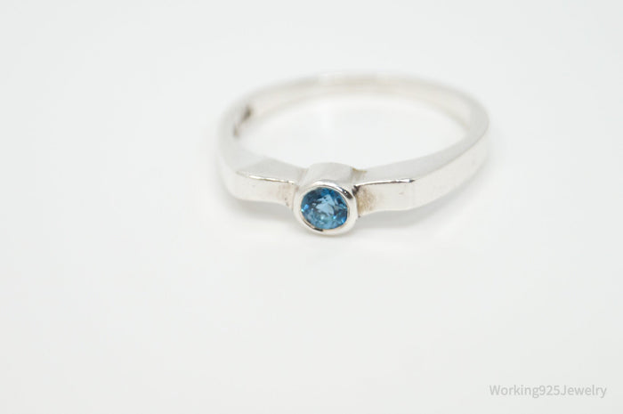 Vintage Deco Style Blue Topaz Sterling Silver Ring - Sz 8