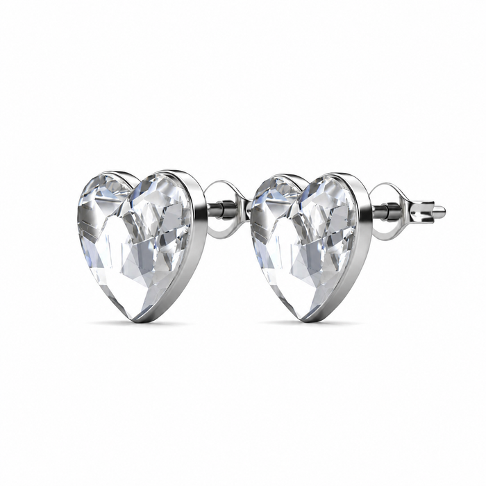 Violet 18k White Gold Plated Heart Stud Earrings with Swarovski Crystals