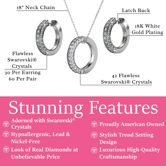 Viviana 18k White Gold Plated Hoop Pendant Necklace and Earring Set with Swarovski Crystals