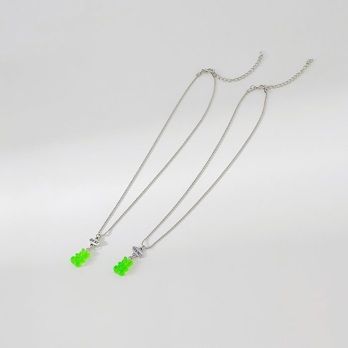 y2k neon bear bestt friend necklace